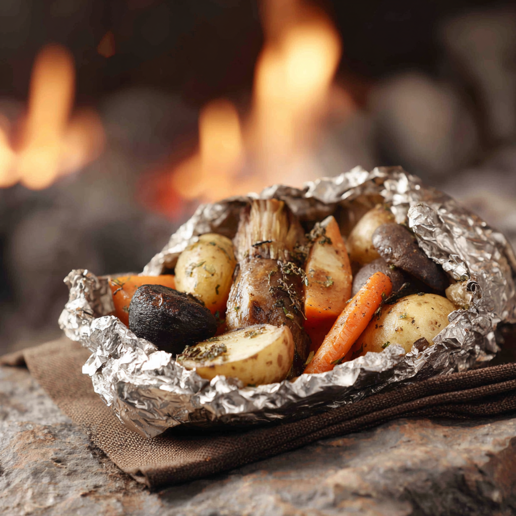 Root veggies in a foil packet.