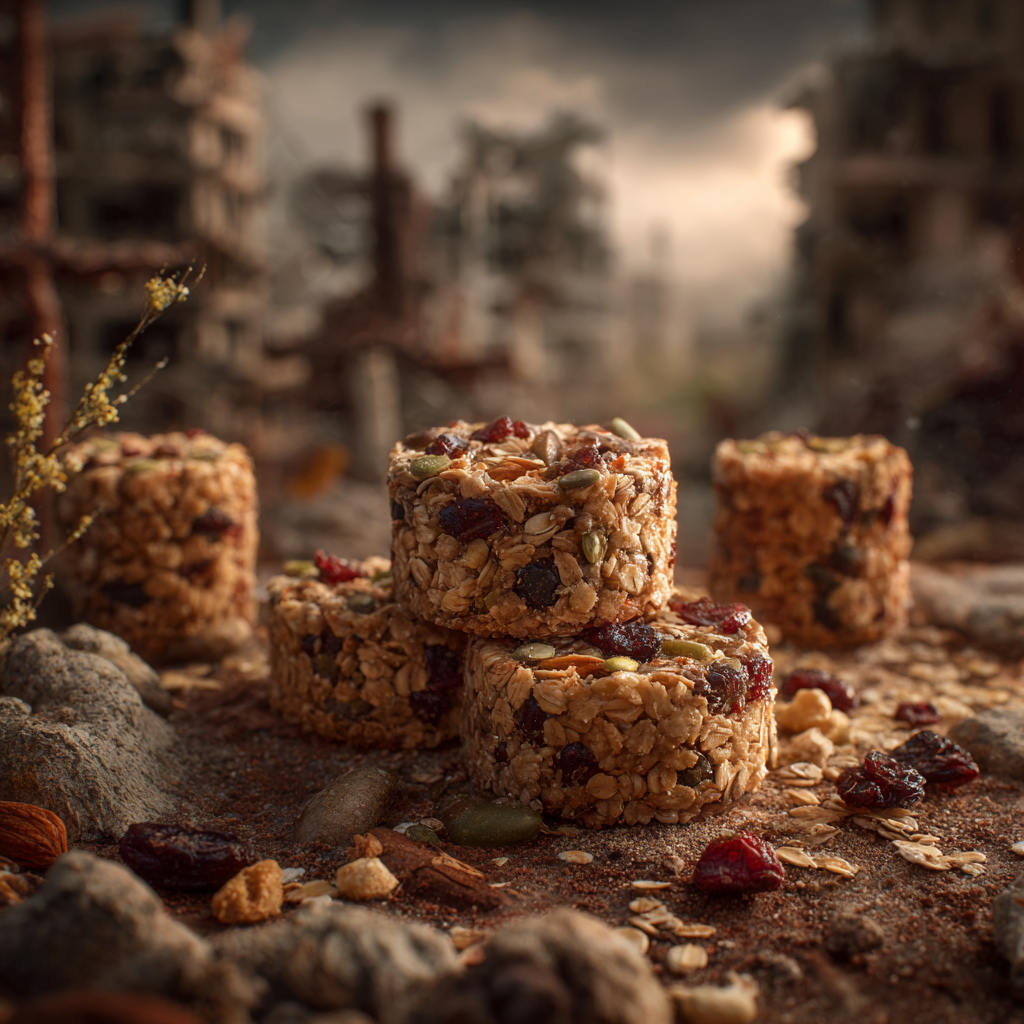Compact cakes made from seeds, dried fruit, and oats