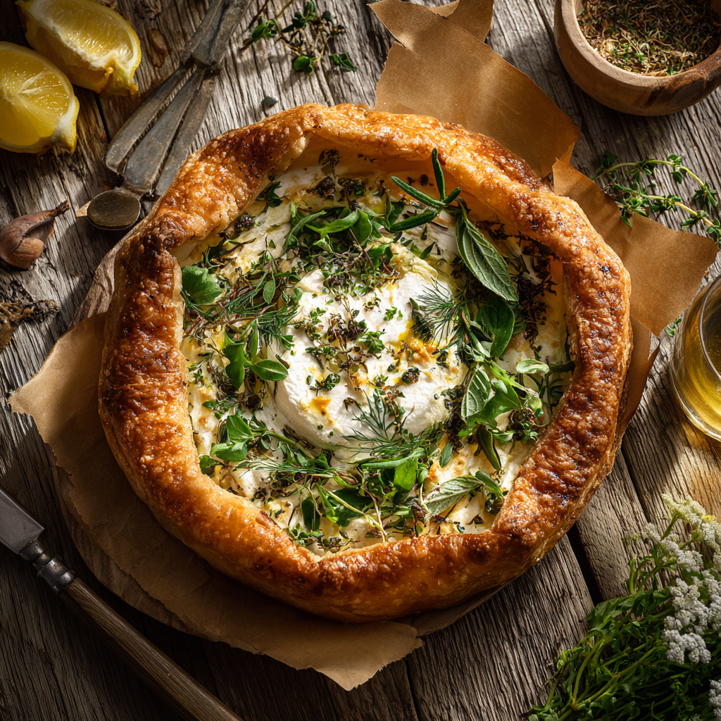 top down view of a goat cheese tart